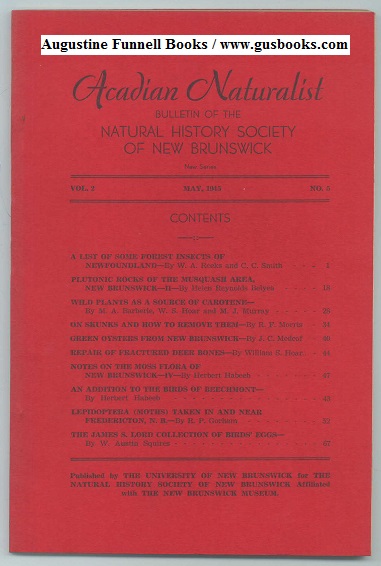 Image for ACADIAN NATURALIST, Bulletin of the Natural History Society of New Brunswick, New Series, Vol. 1 No.5, May 1945