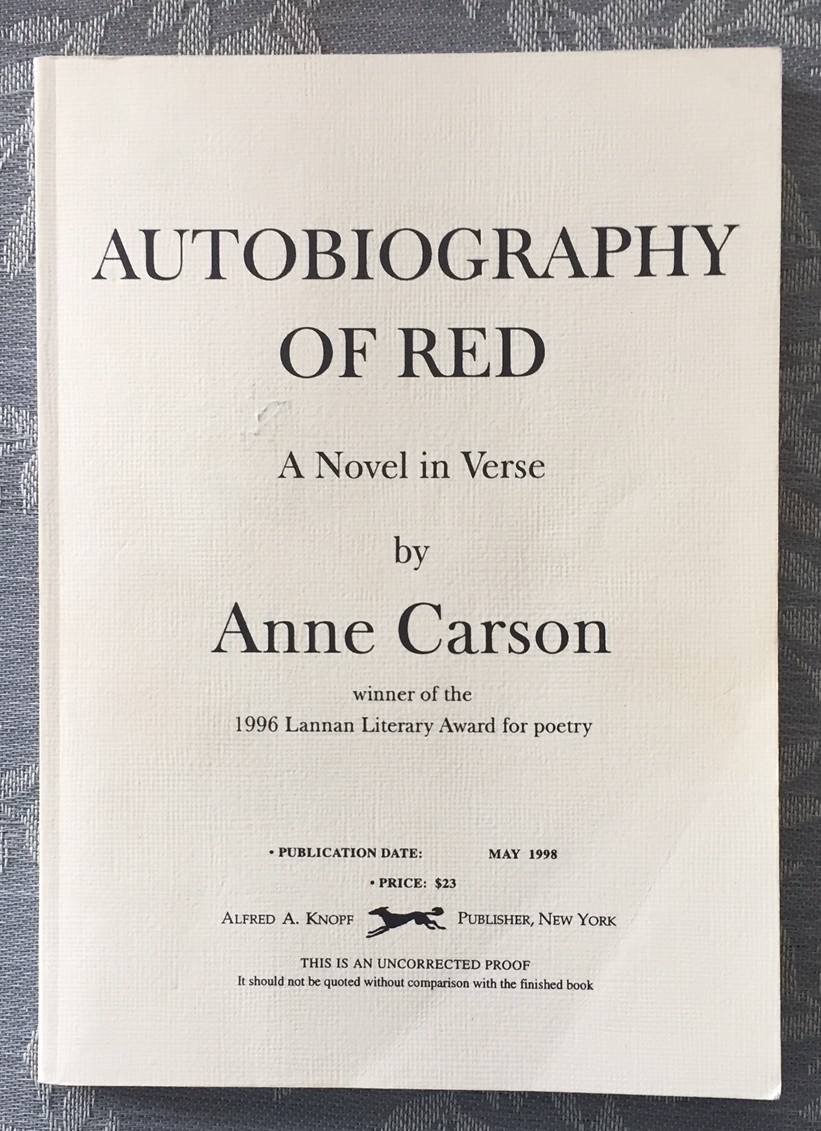 AUTOBIOGRAPHY IN RED, A Novel in Verse (signed)